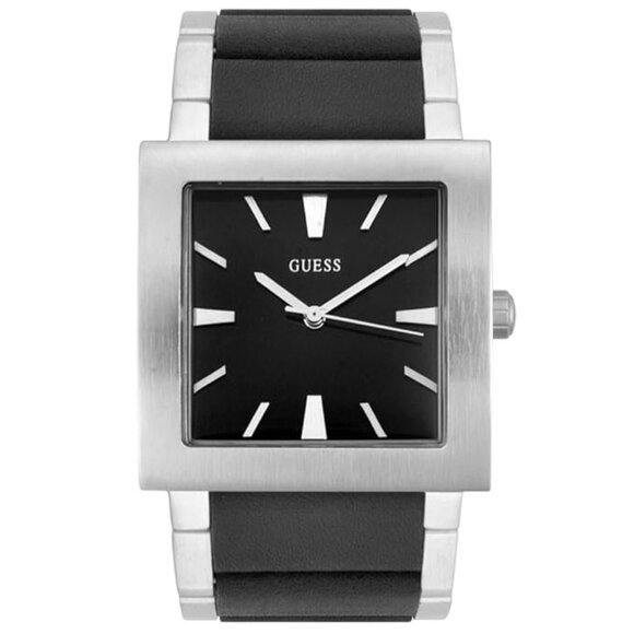Men's Guess Stainless Steel and Black Leather Watch - Picture 3 of 13